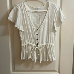 White Button Down Blouse with Tie in Front